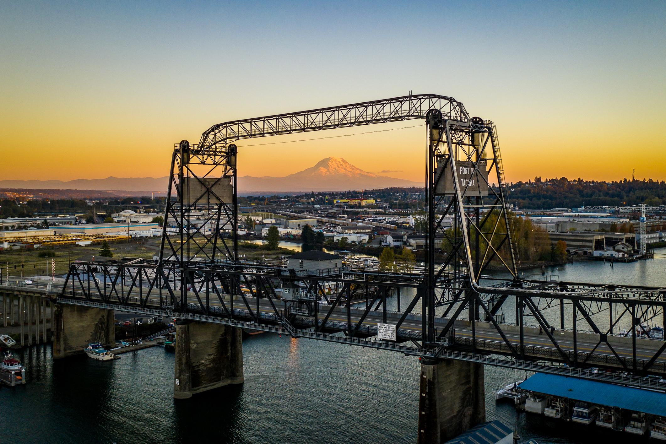 Mt Rainier viewed through the Murray Morgan bridge