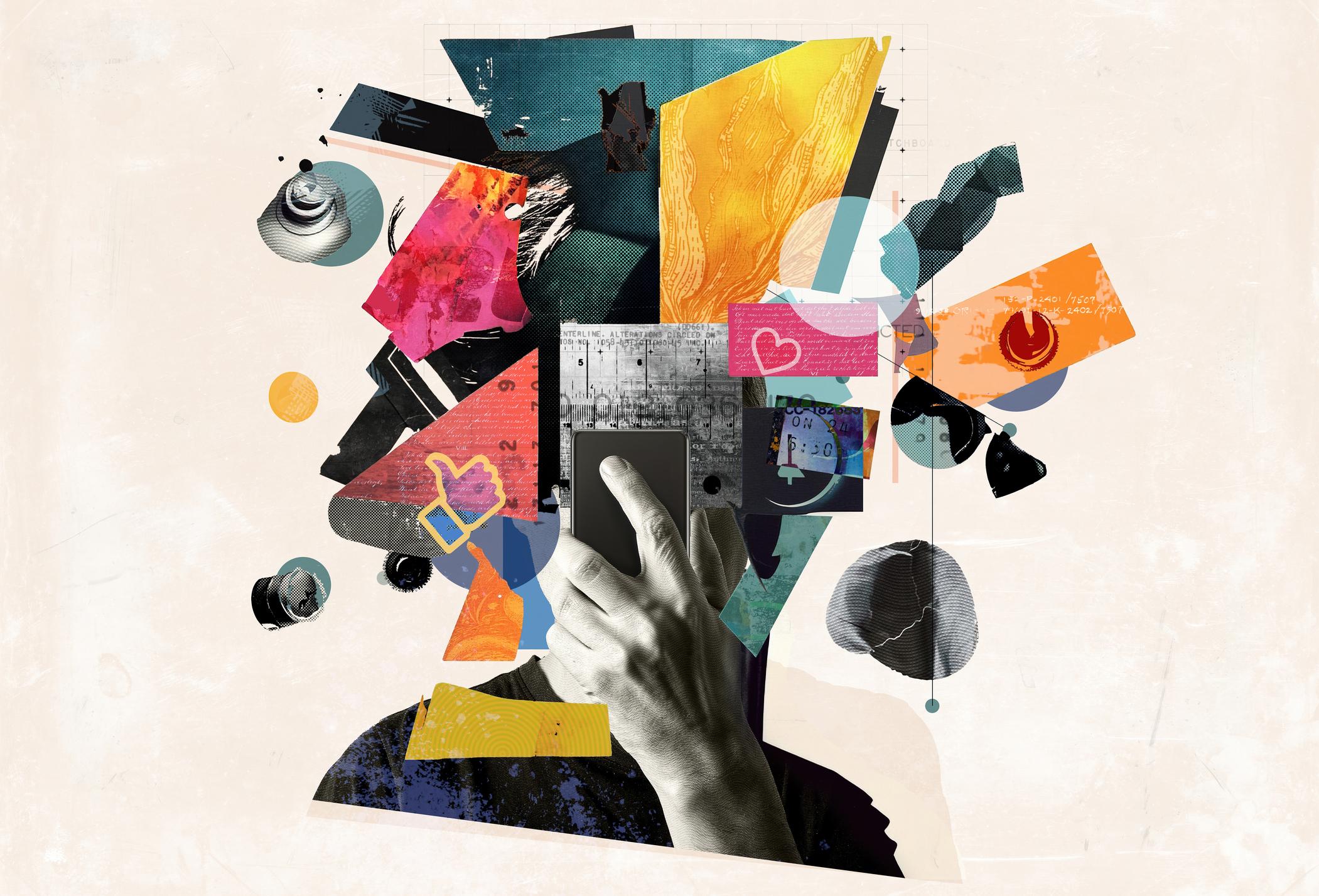 Graphic design collage showing multiple disciplines