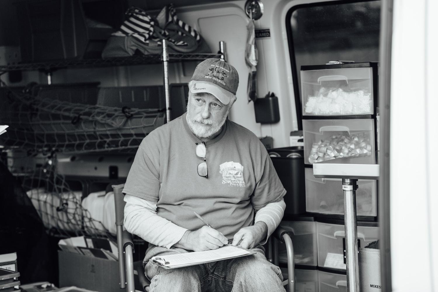 Man working at a needle exchange van