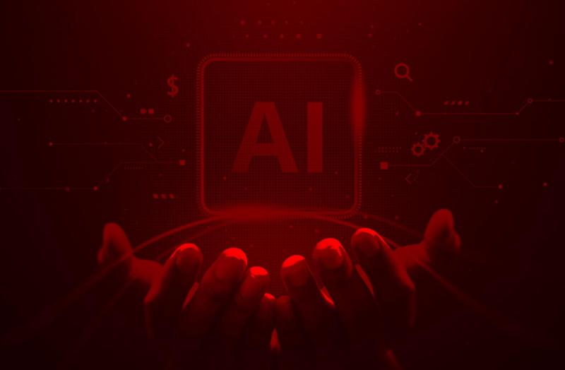 Dramatic AI chip with a red filter